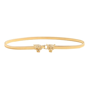 Elegant gold elastic waist belt for women with vintage metal leopard head buckle