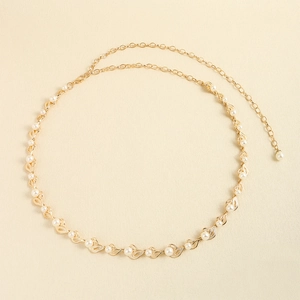 Chaîne de taille dorée élégante avec perles et maillons en forme de feuille pour femmes