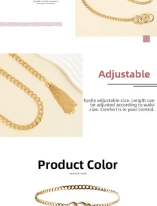 Détails de la ceinture chaîne dorée avec pompons métalliques et boucle à double anneau