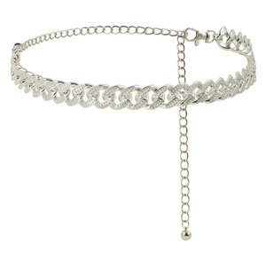 Silver cuban chain waist belt with sparkling rhinestones and adjustable lobster clasp
