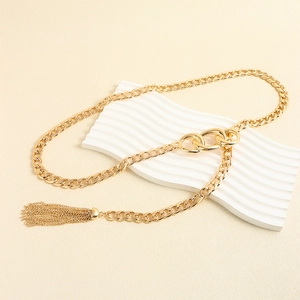 Ceinture chaîne à maillons épais dorée pour femme avec glands géométriques et boucle métal