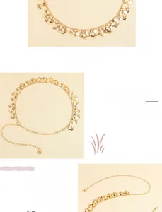 Detail of gold flower chain belt featuring high-quality alloy buckle and floral link motifs