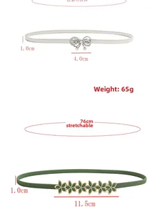 Detail of 1.0cm elastic waist chains with rhinestone bow and gold flower buckles