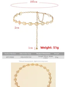 Détails techniques de la ceinture chaîne dorée avec longueur 105cm et maillons réglables
