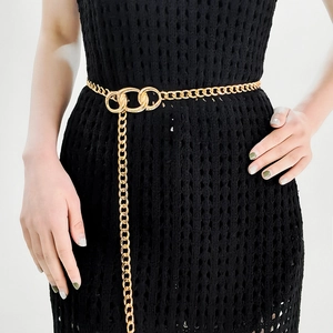Chaîne de Taille d'Été à Pompons pour Femmes Ceinture en Métal Minimaliste Géométrique Dorée Chaîne de Corps Décorative