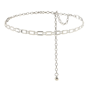 Ceinture chaîne de taille moderne en métal argenté avec maillons rectangulaires et boule