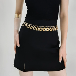 Fashion Gold Metal Flower Waist Chain For Women Hollow Plum Blossom Pendant Adjustable Body Chain Punk Style Belt Jewelry
