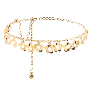 Golden metal waist chain with plum blossom pendants and adjustable link closure