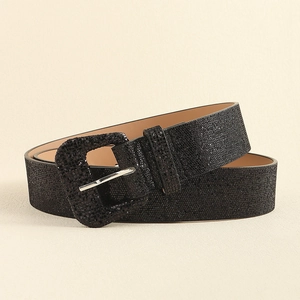 Sparkly Y2K black sequin belt with square buckle for women's jeans and fashion