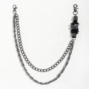 Punk Double Layer Metal Waist Chain With Skull Charm Gunmetal Gothic Hip Hop Heavy Duty Jeans Pant Chain For Men Women