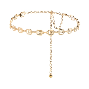 Ceinture chaîne élégante en métal doré avec maillons carrés et fermoir réglable pour femme
