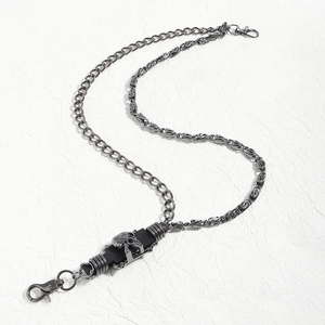 Punk style gunmetal skull wallet chain with dual texture links and heavy metal lobster clasps