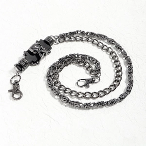 Punk gunmetal trouser chain with heavy link design and skull spider charm for jeans