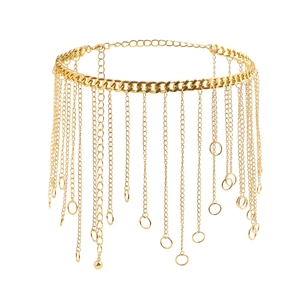 Golden multi-layer fringe body chain bikini waist link with circular pendants