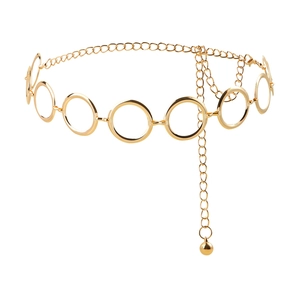 Ceinture chaîne élégante en métal doré avec cercles géométriques pour costumes femmes