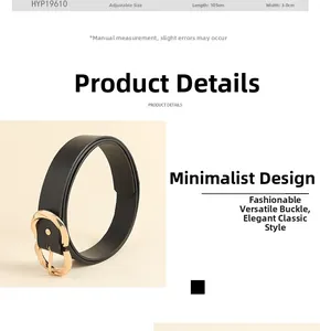 Detail view of black waist belt showing gold double ring buckle 3.0cm width specs