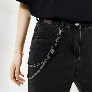 Hip hop silver multi-layer punk wallet chain with dragon head charm for jeans