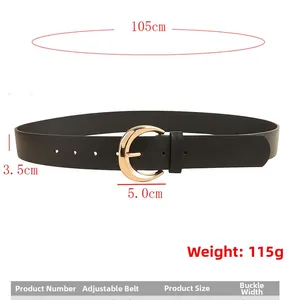 Detailed size chart for black rivet belt showing 105cm length and 3.5cm width