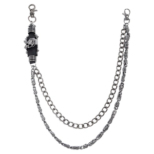 Punk multi-layer dark silver wallet chain with skull detail and lobster clasps