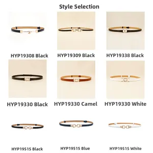 Detailed comparison of nine slim vintage leather belts with various metal buckles for dresses