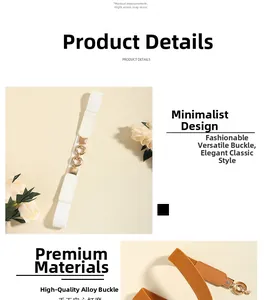 Détail d'une ceinture élastique fine avec boucle circulaire en alliage et texture cuir