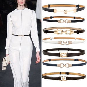 Women Elegant Thin PU Leather Belt Adjustable Skinny Waistband Gold Buckle Accessory For Dresses Ladies Fashion Belt