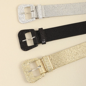 Sparkly Y2K sequin belts for women in silver black and gold with large square buckles