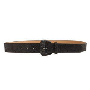 Sparkly black Y2K glitter belt for women with a classic pin buckle for jeans and dresses