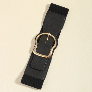 Ceinture large élastique pour femme avec boucle fer à cheval dorée pour robes et manteaux