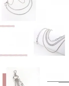 Detail of silver multi-layer alloy waist chain with adjustable lobster clasp closure