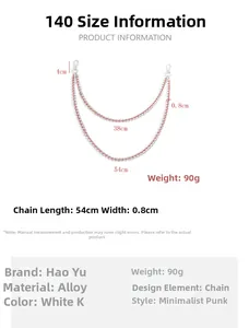Size guide for double layer punk metal trouser chain with lengths 54cm and 38cm in silver