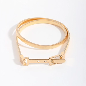 Elastic gold metal snake chain belt with polished buckle for dresses and suits