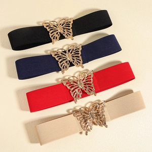 Elastic waist belts for women with cutout golden butterfly buckle in four colors