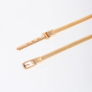 Elastic gold metal snake chain belt for women featuring a classic square pin buckle