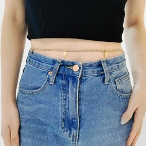 Sexy Golden Rhinestone Waist Chain With Leaf Pendant Adjustable Beach Bikini Body Chain For Women Denim Jeans Accessory
