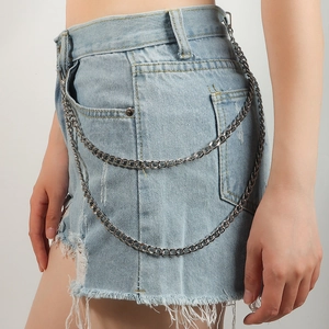 Punk Double Layered Metal Waist Chain For Women Men Silver Alloy Rhinestone Pant Chain Jeans Accessory Hip Hop Jewelry