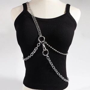 Layered silver metal body chain belt with round rings for women punk fashion accessory