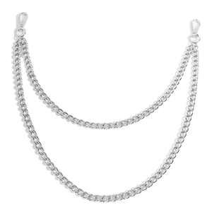 Punk style double-layered silver metal pants chain with heavy-duty lobster clasps for jeans
