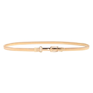 Elegant gold metal elastic waist belt with textured ripple finish and buckle for dresses
