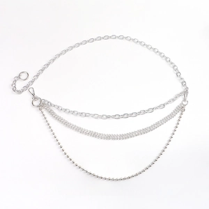 Elegant multi-layer silver metal waist chain with diverse textured linked belts for women