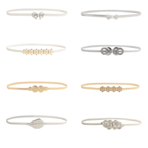 Elegant Elastic Metal Waist Belt For Women Gold Silver Alloy Leaf Flower Bow Buckle Thin Waist Chain For Dresses Party Jewelry