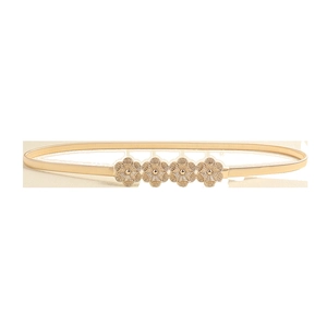 Elegant gold elastic snake chain waist belt featuring four hollow floral metal ornaments