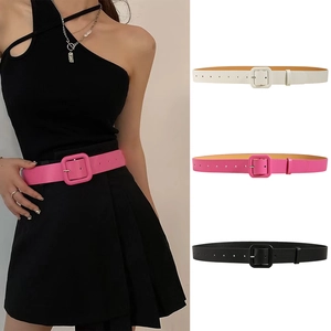 Women Fashion PU Leather Waistband Alloy Square Wrapped Buckle Decorative Belt For Dress Solid Color Commute Casual Accessory