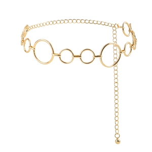 Eleganter goldener Kettengürtel mit runden Ringen und verstellbarem Anhänger für Kleider