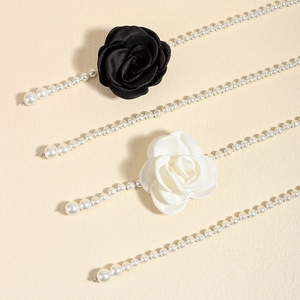Elegant pearl waist chain with satin flower detail for women's dress accessories