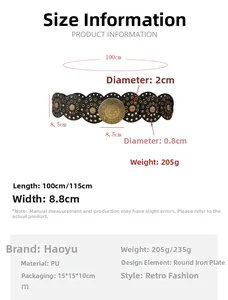 Spécifications de taille détaillées pour la ceinture large style western en similicuir