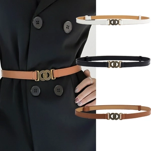 Dames Vintage PU Leer Dunne Riem Retro Dubbele Ring Gesp Verstelbare Taille Riem Decoratie Accessoires