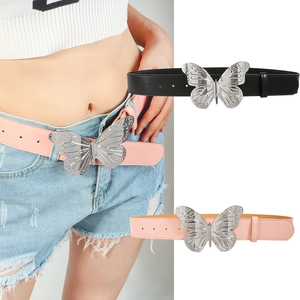Ceinture de Mode Femmes Boucle Papillon Cuir PU Punk Style Y2K Rose Noir Taille Ajustable pour Jeans Robes Ceinture Décorative