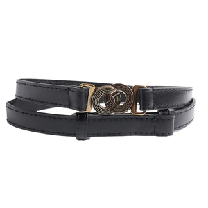 Vintage zwarte leren riem voor dames met dubbele ringgesp in bronsgoud voor zomerjurken