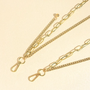 Double-layered golden hip hop waist chain with curb and paperclip links for jeans